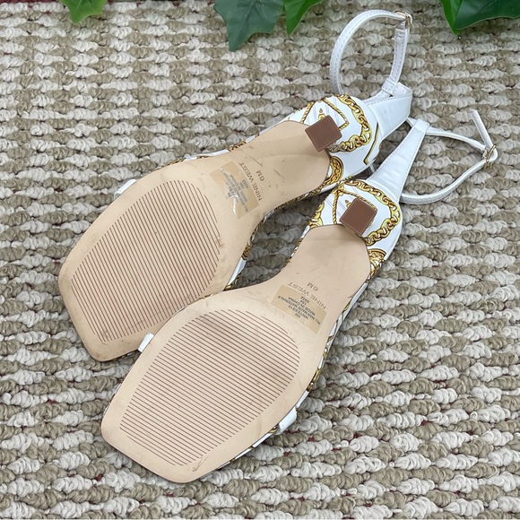 NINE WEST Yess Square Toe Tapered Heel Dress Sandals in White Chain Multi Size 6 - Picture 10 of 11